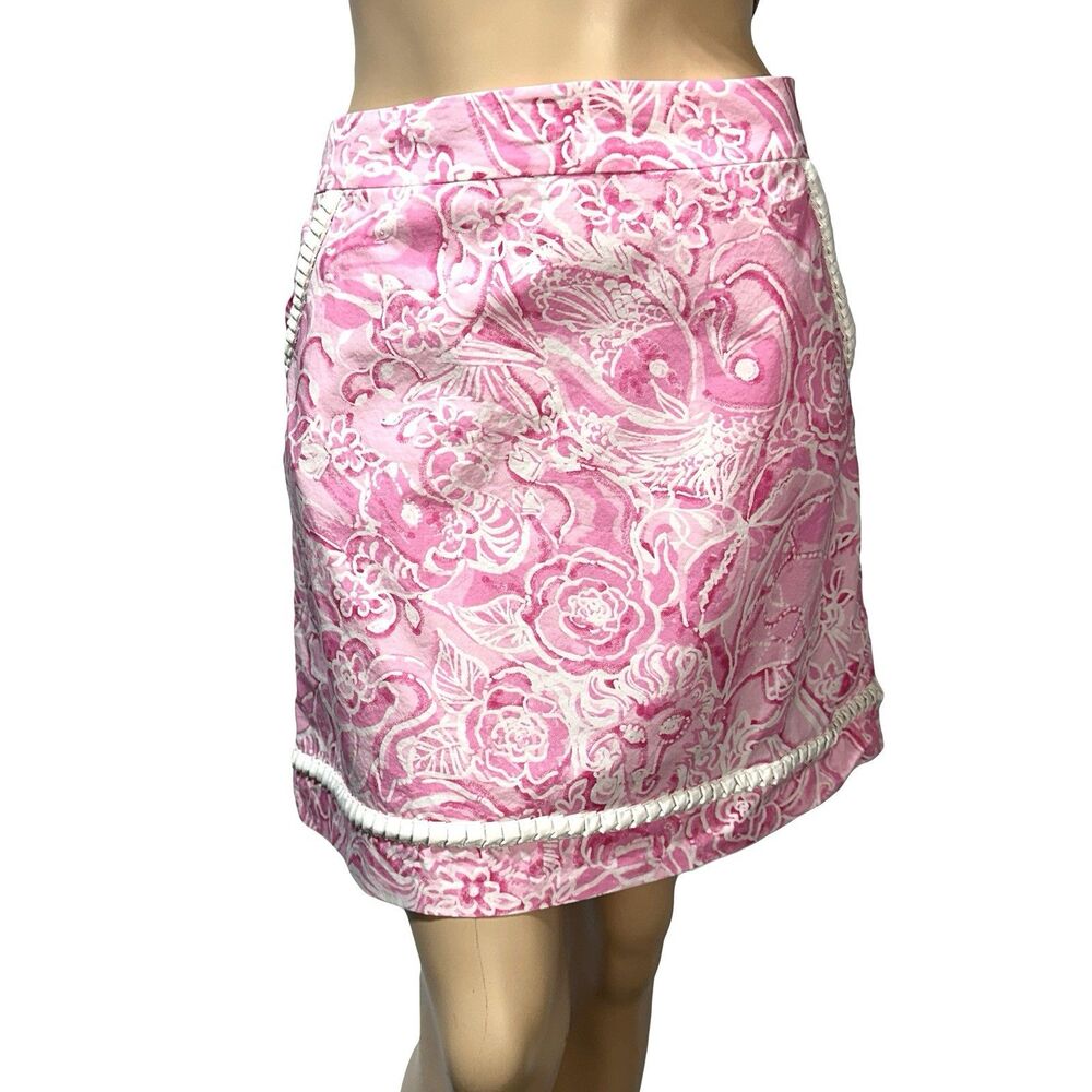 Lilly Pulitzer Skirt Women’s Size 12 Pink White Trim Floral What’s Your Sign